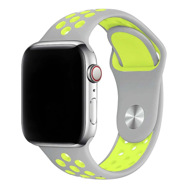 Armband für Apple Watch aus Silikon in der Farbe Hellgrau Neongrün, Modell Silicon Valley #farbe_Hellgrau Neongrün