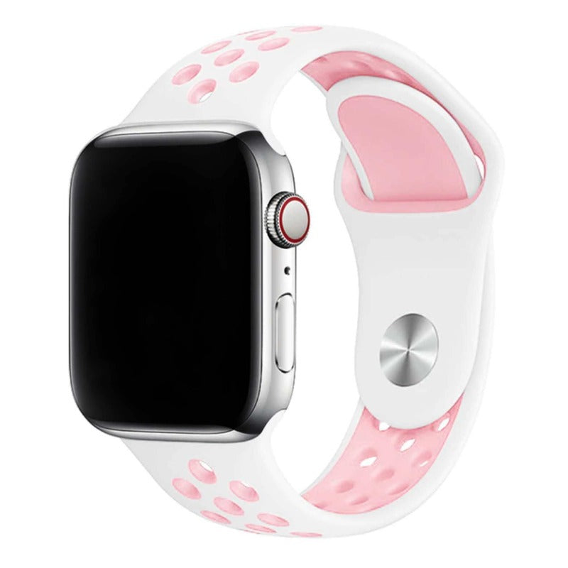 Armband für Apple Watch aus Silikon in der Farbe Weiß Pink, Modell Silicon Valley #farbe_Weiß Pink
