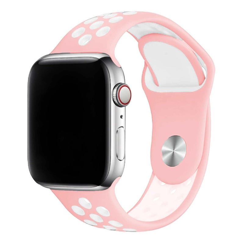 Armband für Apple Watch aus Silikon in der Farbe Pink Weiß, Modell Silicon Valley #farbe_Pink Weiß