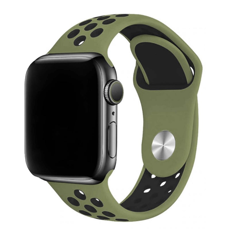 Armband für Apple Watch aus Silikon in der Farbe Pistaziengrün Schwarz, Modell Silicon Valley #farbe_Pistaziengrün Schwarz