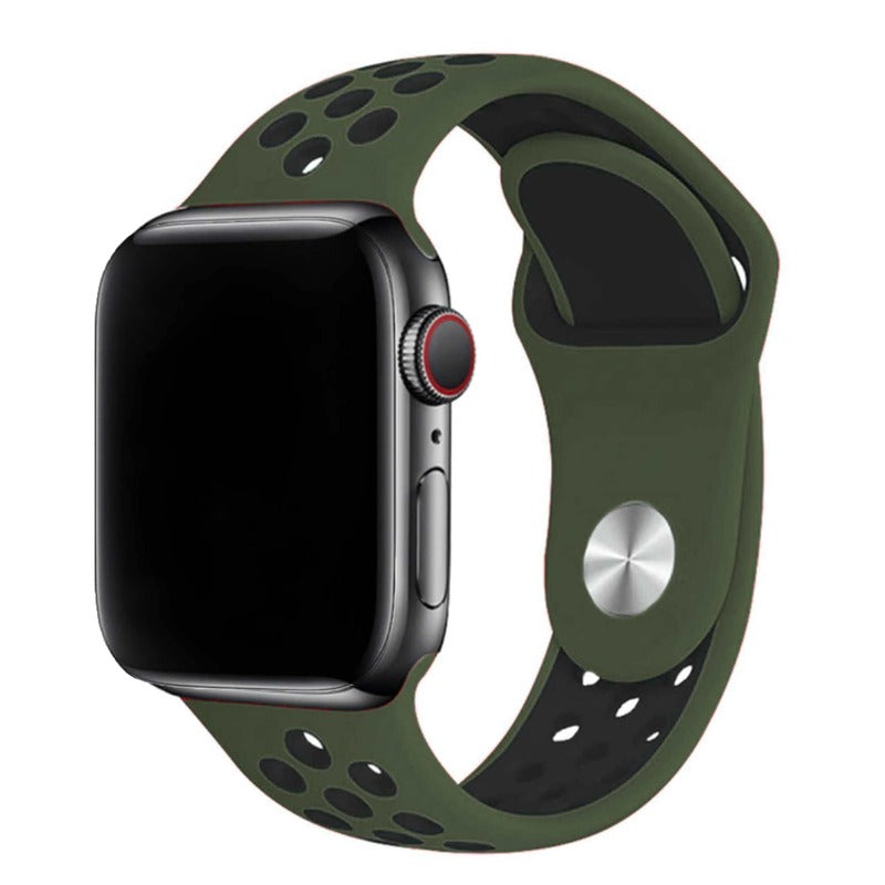 Armband für Apple Watch aus Silikon in der Farbe Militärgrün Schwarz, Modell Silicon Valley #farbe_Militärgrün Schwarz