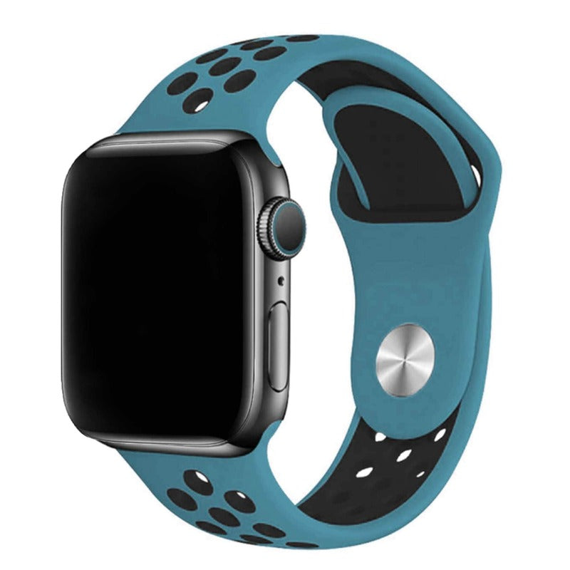 Armband für Apple Watch aus Silikon in der Farbe Cyanblau Schwarz, Modell Silicon Valley #farbe_Cyanblau Schwarz