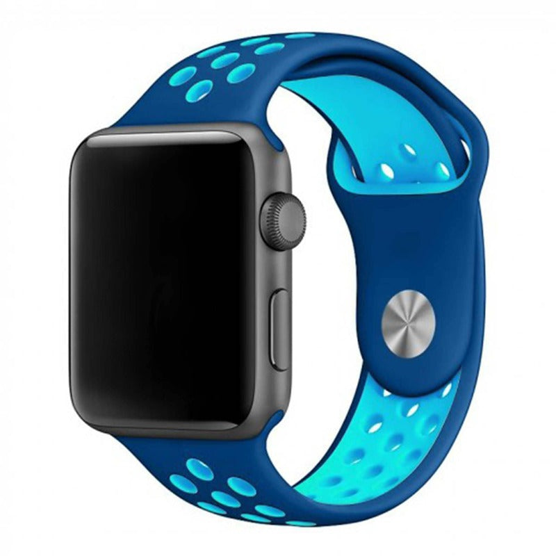 Armband für Apple Watch aus Silikon in der Farbe Dunkelblau Hellblau, Modell Silicon Valley #farbe_Dunkelblau Hellblau