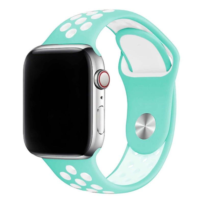 Armband für Apple Watch aus Silikon in der Farbe Türkis Weiß, Modell Silicon Valley #farbe_Türkis Weiß