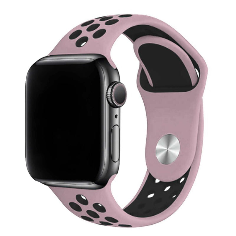 Armband für Apple Watch aus Silikon in der Farbe Pastellpink Schwarz, Modell Silicon Valley #farbe_Pastellpink Schwarz