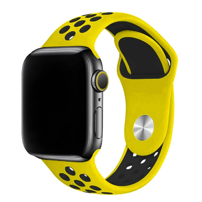 Armband für Apple Watch aus Silikon in der Farbe Gelb Dunkelblau, Modell Silicon Valley #farbe_Gelb Dunkelblau