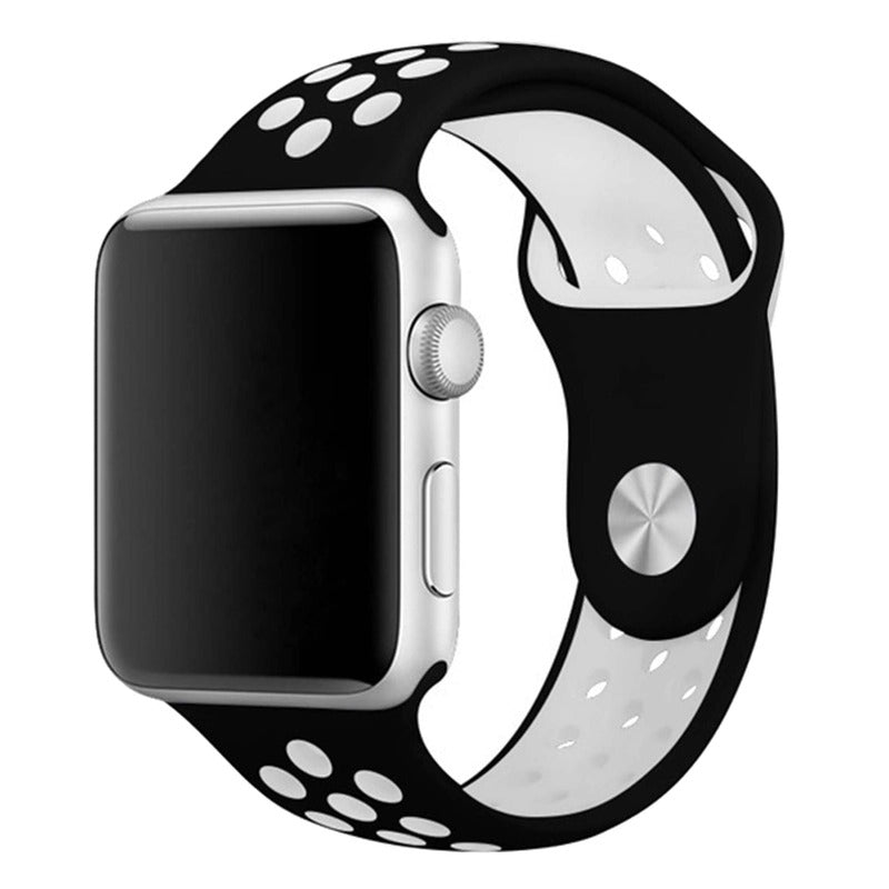Armband für Apple Watch aus Silikon in der Farbe Schwarz Weiß, Modell Silicon Valley #farbe_Schwarz Weiß