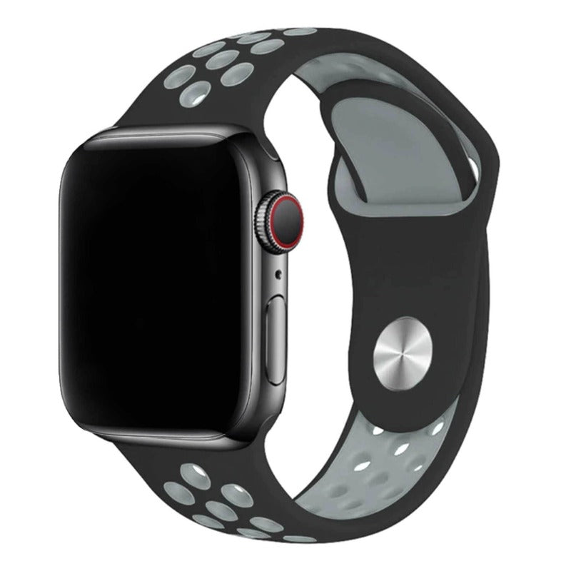 Armband für Apple Watch aus Silikon in der Farbe Schwarz Grau, Modell Silicon Valley #farbe_Schwarz Grau