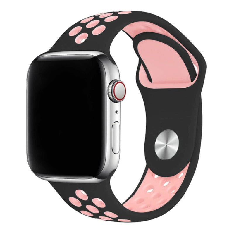 Armband für Apple Watch aus Silikon in der Farbe Schwarz Pink, Modell Silicon Valley #farbe_Schwarz Pink