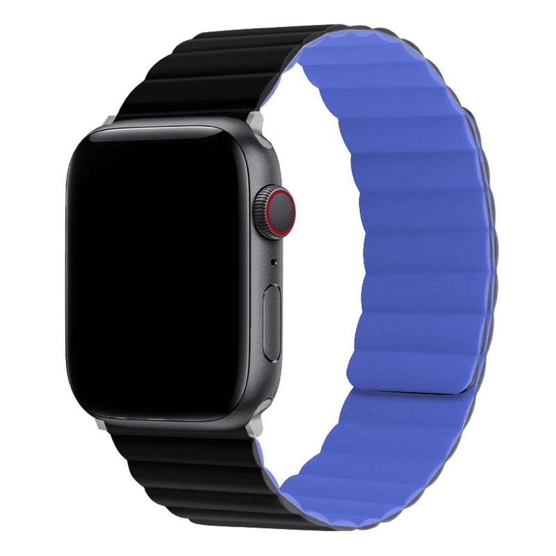 Armband für Apple Watch aus Silikon in der Farbe Schwarz/Blau, Modell Lima #farbe_Schwarz/Blau
