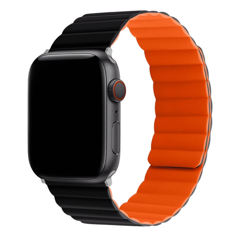 Armband für Apple Watch aus Silikon in der Farbe Schwarz/Orange, Modell Lima #farbe_Schwarz/Orange