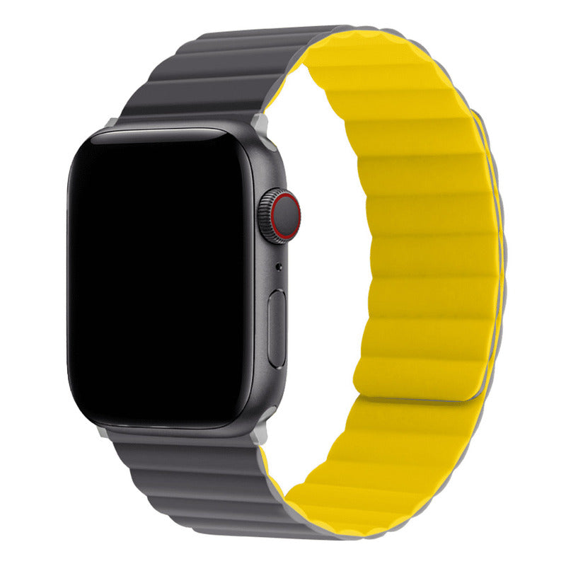Armband für Apple Watch aus Silikon in der Farbe Grau/Gelb, Modell Lima #farbe_Grau/Gelb