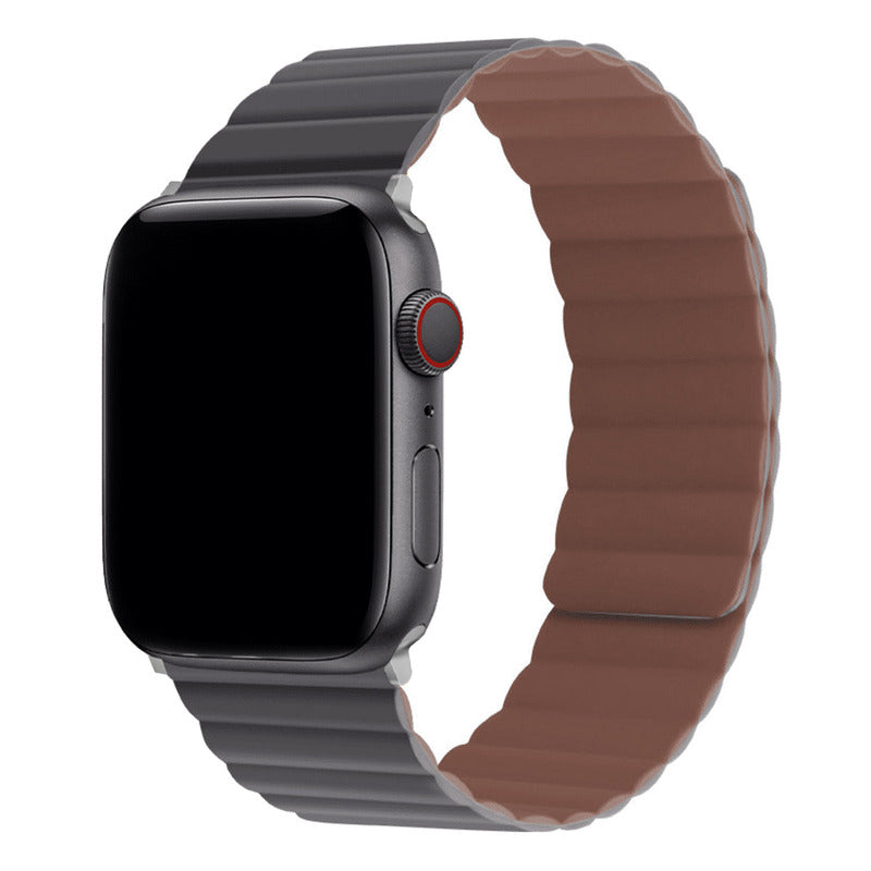 Armband für Apple Watch aus Silikon in der Farbe Grau/Dunkelbraun, Modell Lima #farbe_Grau/Dunkelbraun