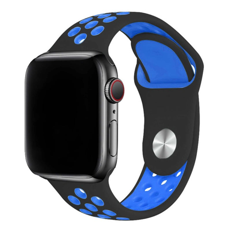 Armband für Apple Watch aus Silikon in der Farbe Schwarz Blau, Modell Silicon Valley #farbe_Schwarz Blau