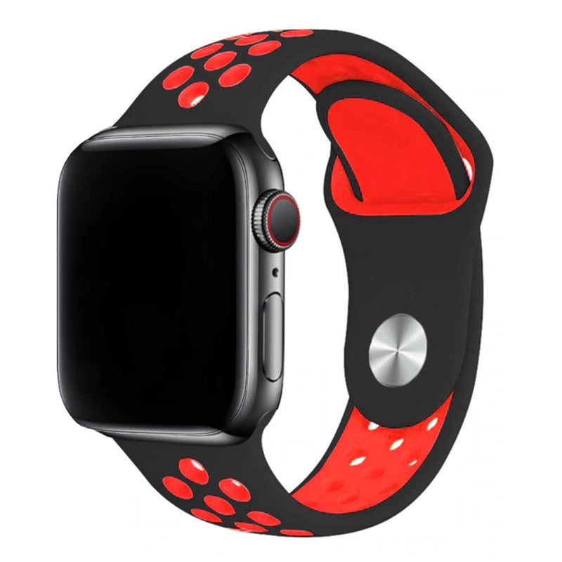 Armband für Apple Watch aus Silikon in der Farbe Schwarz Rot, Modell Silicon Valley #farbe_Schwarz Rot