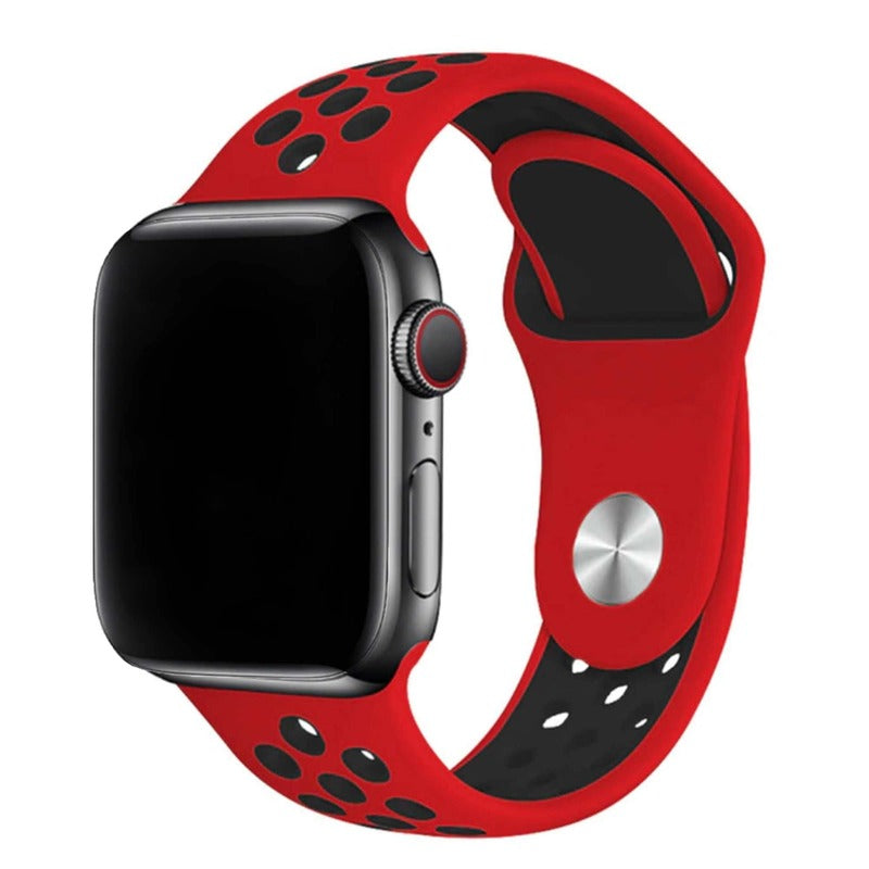 Armband für Apple Watch aus Silikon in der Farbe Rot Schwarz, Modell Silicon Valley #farbe_Rot Schwarz