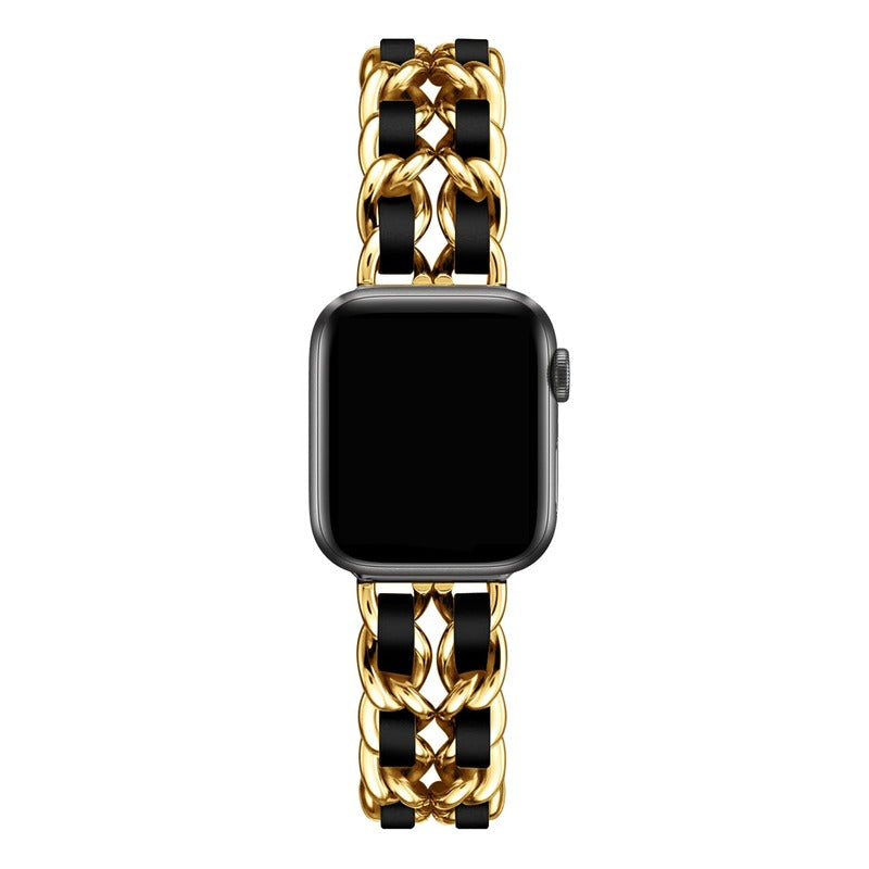 Armband für Apple Watch aus Edelstahl in der Farbe Gold-Schwarz, Modell Montpellier #farbe_Gold-Schwarz