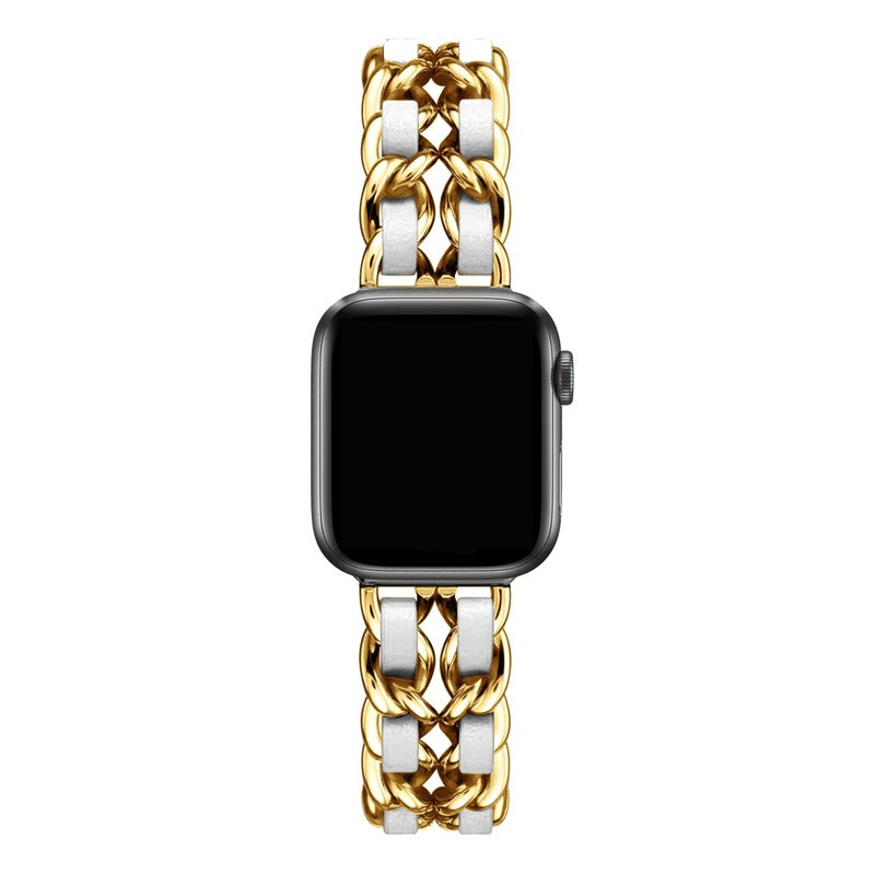 Armband für Apple Watch aus Edelstahl in der Farbe Gold-Weiß, Modell Montpellier #farbe_Gold-Weiß