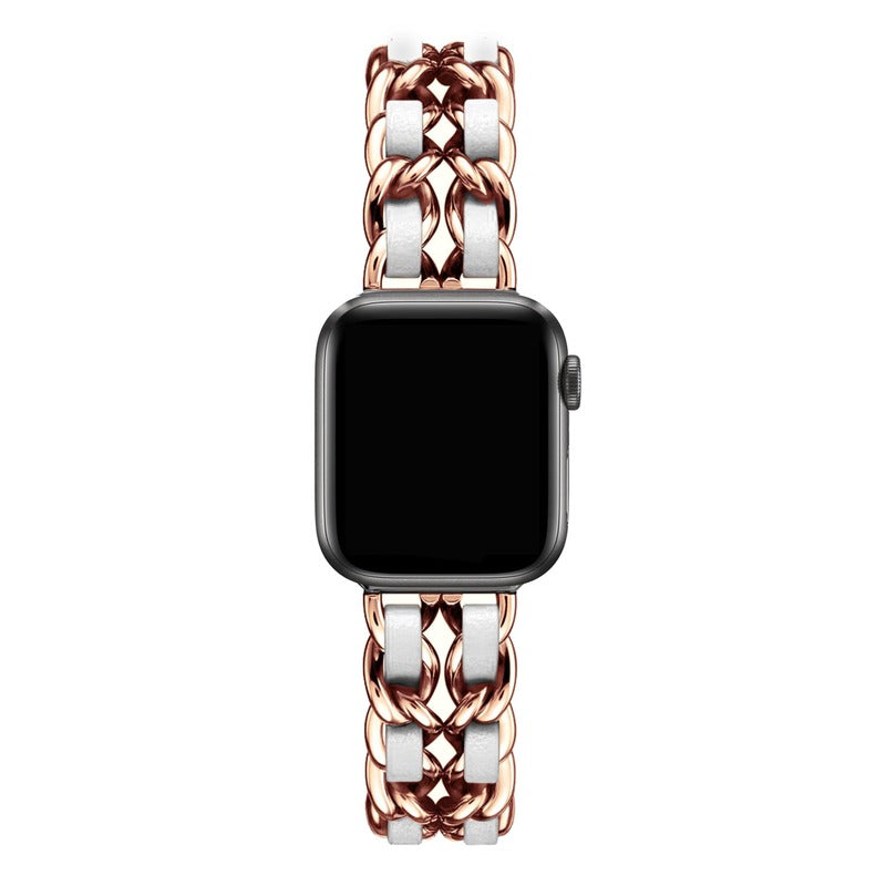 Armband für Apple Watch aus Edelstahl in der Farbe Rosegold-Weiß, Modell Montpellier #farbe_Rosegold-Weiß