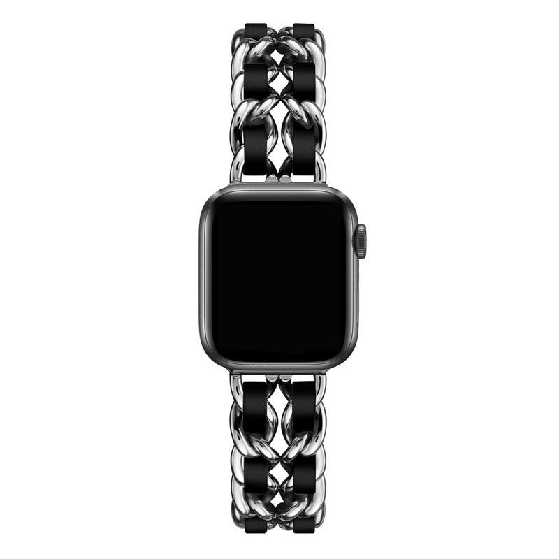Armband für Apple Watch aus Edelstahl in der Farbe Silber-Schwarz, Modell Montpellier #farbe_Silber-Schwarz