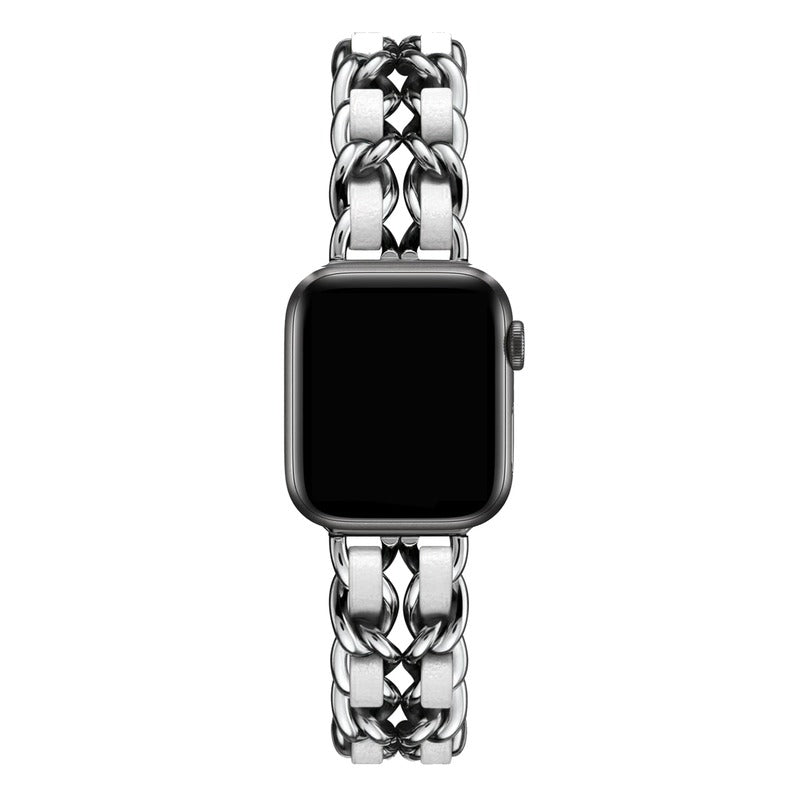 Armband für Apple Watch aus Edelstahl in der Farbe Silber-Weiß, Modell Montpellier #farbe_Silber-Weiß