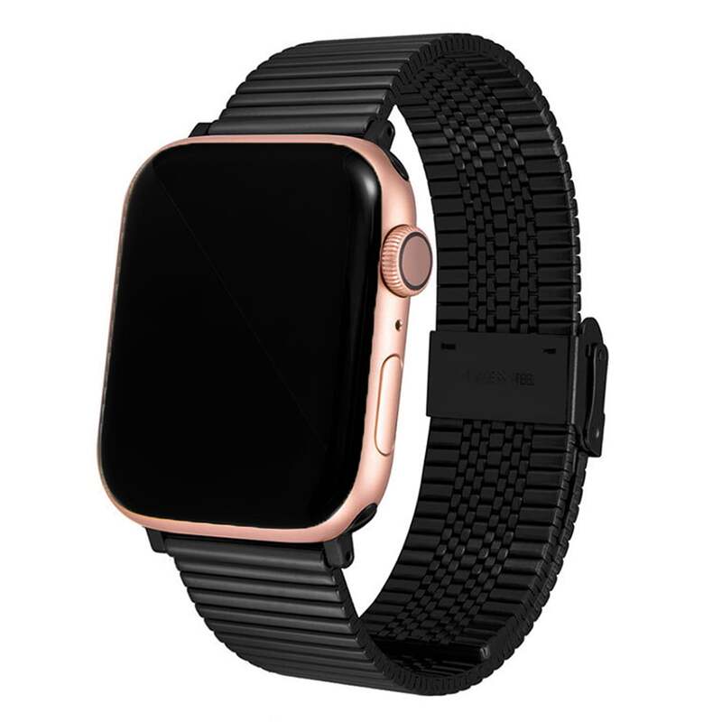 Armband für Apple Watch aus Edelstahl in der Farbe Schwarz, Modell Santiago #farbe_Schwarz