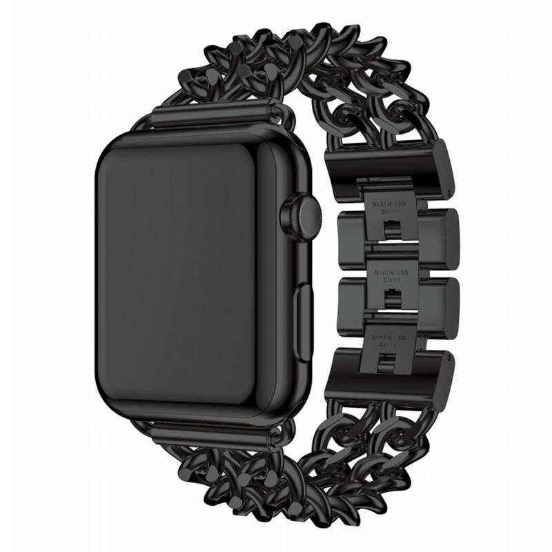 Armband für Apple Watch aus Edelstahl in der Farbe Schwarz, Modell Lagos #farbe_Schwarz