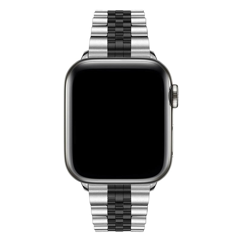 Armband für Apple Watch aus Edelstahl in der Farbe Silber-Schwarz, Modell New York #farbe_Silber-Schwarz