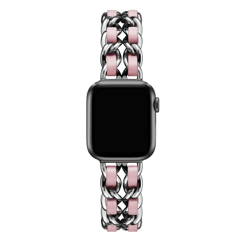 Armband für Apple Watch aus Edelstahl in der Farbe Silber-Pink, Modell Montpellier #farbe_Silber-Pink