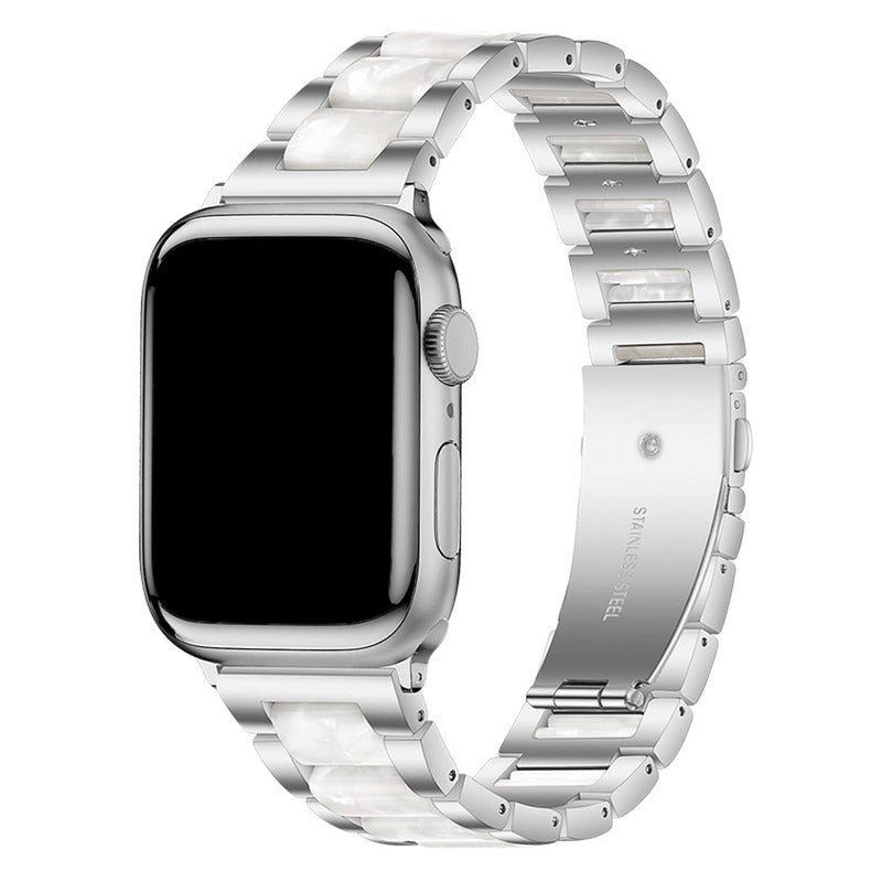 Armband für Apple Watch aus Edelstahl in der Farbe Silber/Weiß, Modell Lissabon #farbe_Silber/Weiß