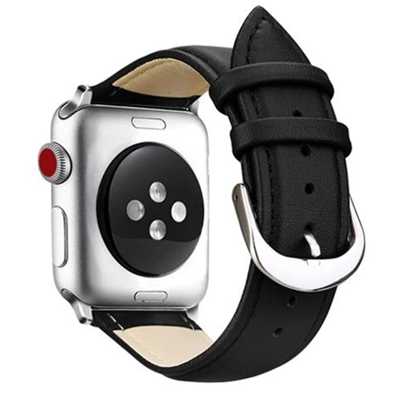 Armband für Apple Watch aus Leder in der Farbe Schwarz, Modell Kopenhagen #farbe_Schwarz