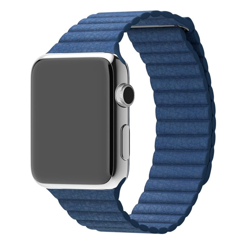 Armband für Apple Watch aus Leder in der Farbe Blau, Modell Marseille #farbe_Blau