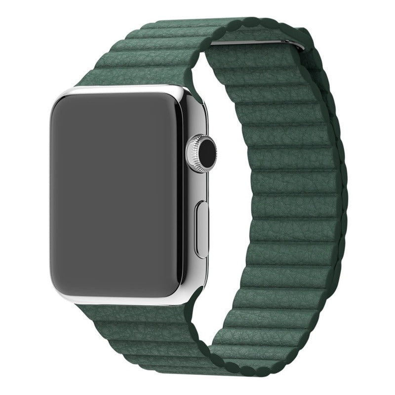 Armband für Apple Watch aus Leder in der Farbe Mitternachtsgrün, Modell Marseille #farbe_Mitternachtsgrün