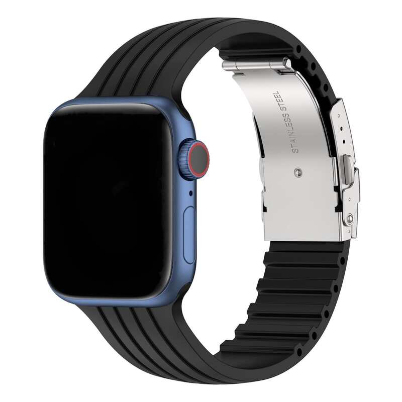 Armband für Apple Watch aus Silikon in der Farbe Schwarz, Modell Bogotá #farbe_Schwarz