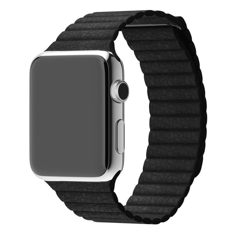 Armband für Apple Watch aus Leder in der Farbe Schwarz, Modell Marseille #farbe_Schwarz