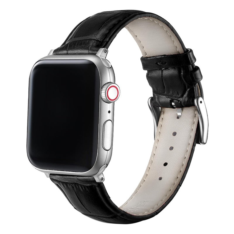 Armband für Apple Watch aus Leder in der Farbe Schwarz, Modell Sheffield #farbe_Schwarz