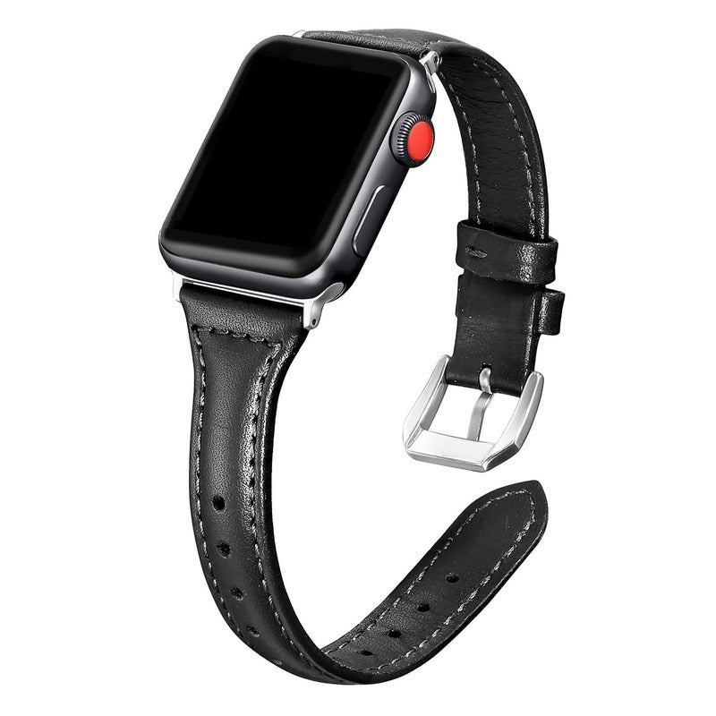 Armband für Apple Watch aus Leder in der Farbe Schwarz, Modell Sydney #farbe_Schwarz