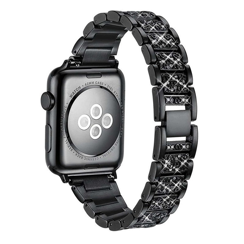 Armband für Apple Watch aus Gliederarmband in der Farbe Schwarz, Modell Paris #farbe_Schwarz