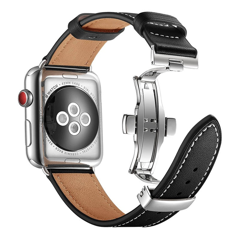 Armband für Apple Watch aus Leder in der Farbe Schwarz, Modell Monaco #farbe_Schwarz