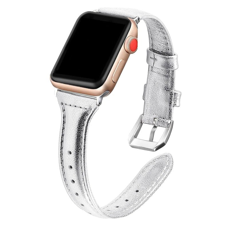 Armband für Apple Watch aus Leder in der Farbe Silber, Modell Sydney #farbe_Silber