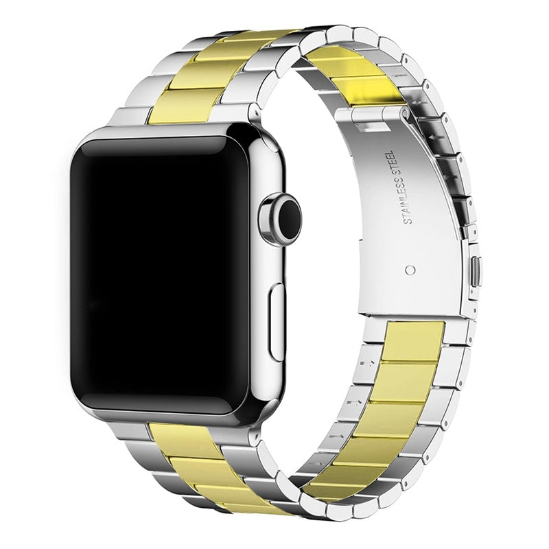 Armband für Apple Watch aus Edelstahl in der Farbe Silber, Modell Manhattan #farbe_Silber-Gold