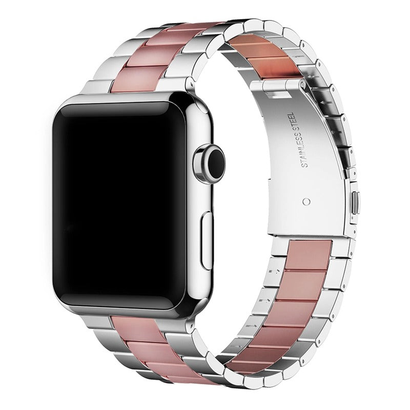 Armband für Apple Watch aus Edelstahl in der Farbe Pink, Modell Manhattan #farbe_Silber-Pink