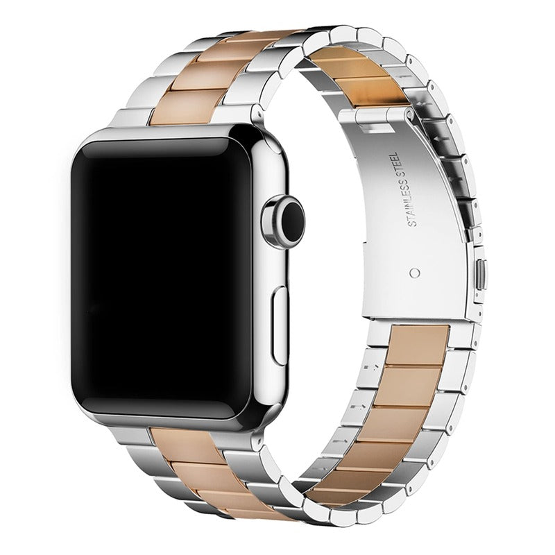 Armband für Apple Watch aus Edelstahl in der Farbe Gold, Modell Manhattan #farbe_Silber-Rosegold