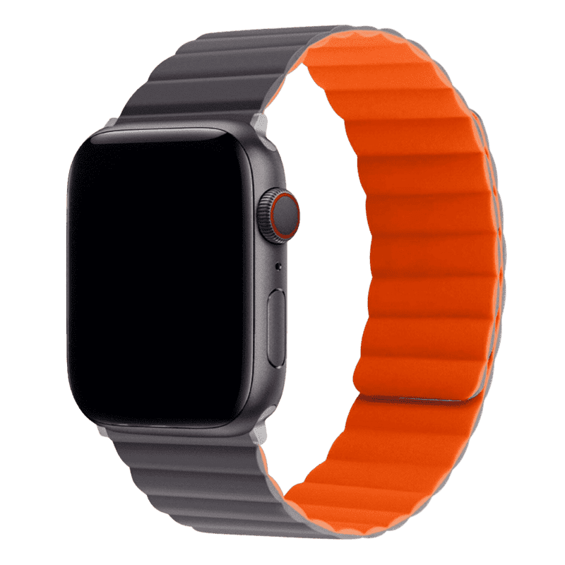 Armband für Apple Watch aus Silikon in der Farbe Grau/Orange, Modell Lima #farbe_Grau/Orange
