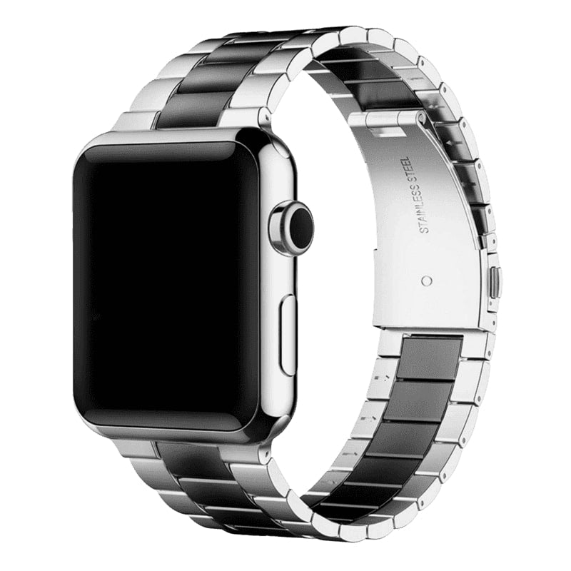 Armband für Apple Watch aus Edelstahl in der Farbe Schwarz, Modell Manhattan #farbe_Silber-Schwarz