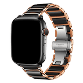 Armband für Apple Watch aus Keramik, Edelstahl in der Farbe Rosegold/Schwarz, Modell Athen #farbe_Rosegold/Schwarz