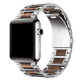 Armband für Apple Watch aus Holz in der Farbe Silber/Braun, Modell Nairobi #farbe_Silber/Braun