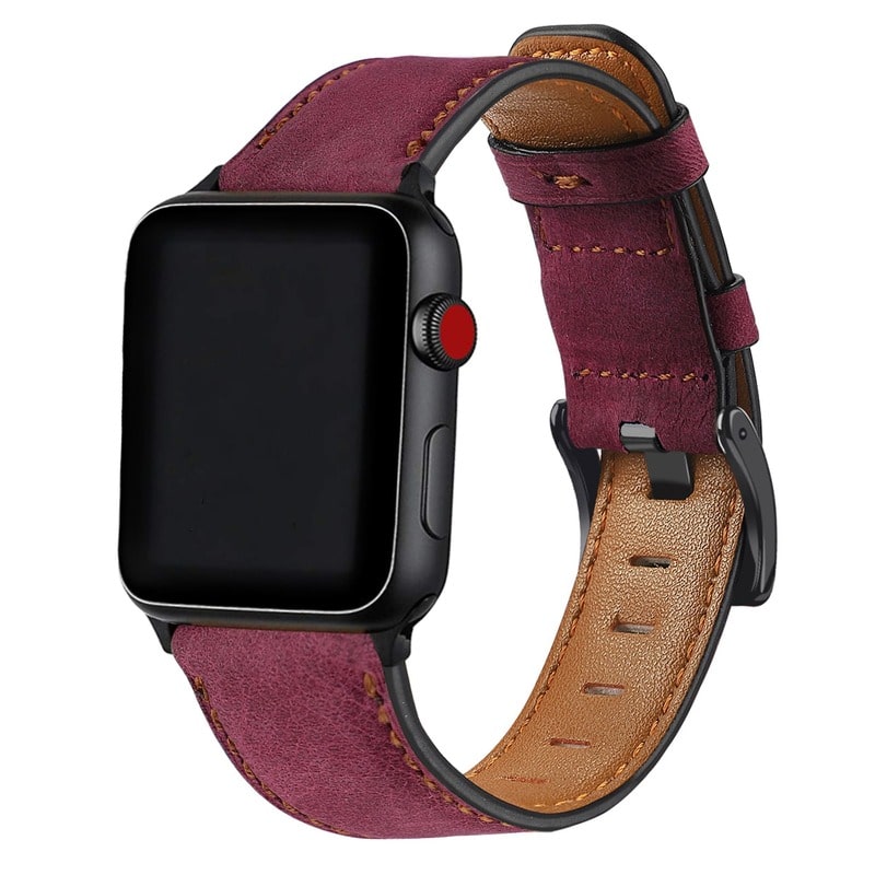 Armband für Apple Watch aus Leder in der Farbe Weinrot, Modell Stockholm #farbe_Weinrot