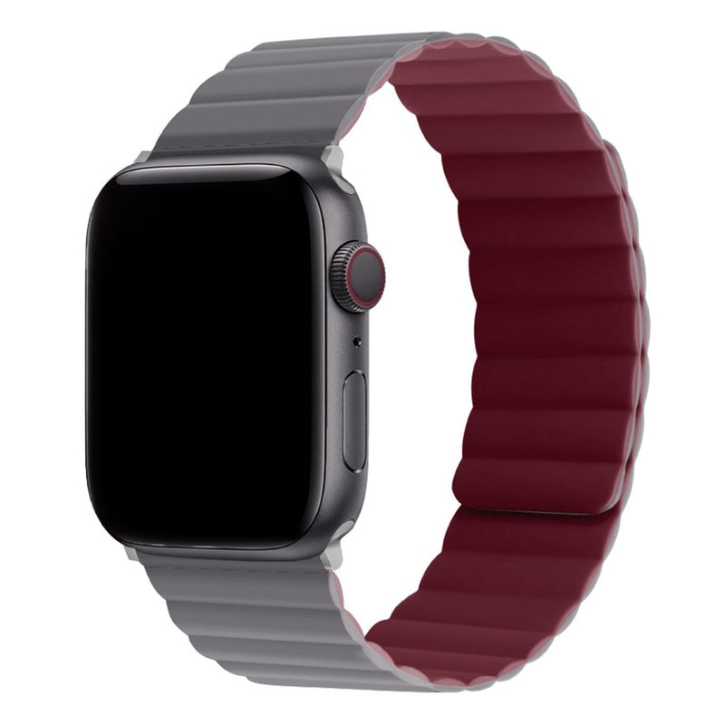 Armband für Apple Watch aus Silikon in der Farbe Grau/Weinrot, Modell Lima #farbe_Grau/Weinrot
