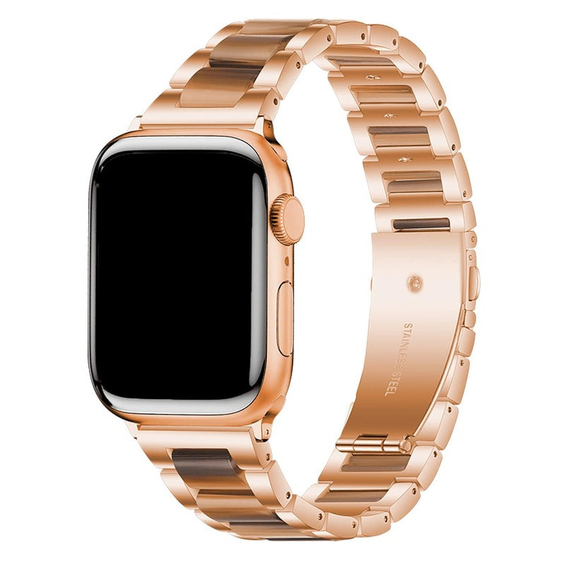 Armband für Apple Watch aus Edelstahl in der Farbe Rosegold/Braun, Modell Lissabon #farbe_Rosegold/Braun